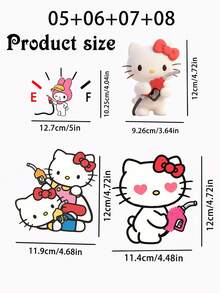 Sanrio 4/5 قطعة ملصقات سيارة كرتونية لشخصية كيتي، ملصقات ديكورية جميلة للسيارة، ملصقات لغطاء خزان الوقود، إبداعية