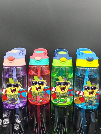  1 pieza Vaso de fiesta de 500ml/16oz de SPONGEBOB de color morado con pajita y asa portátil que puede contener cubitos de hielo, regalo de cumpleaños, Acción de Gracias o Navidad (La tapa del vaso puede ser aleatoria)