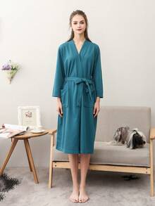 1pc Absorbent Fabric Bathrobe, Sauna Wear, Hotel Quality Robe, Unisex, With Dual Pockets, Suitable For Home