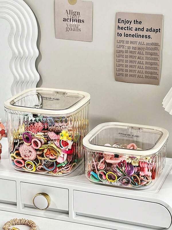 صندوق تخزين اكسسوارات الشعر للأطفال قطعة واحدة، صندوق منظم للمشابك والربطات المطاطية والمجوهرات، سعة كبيرة صندوق تخزين مكتبي، صندوق قسم الأدراج، صندوق شفاف محكم الإغلاق من البولي إيثيلين تيريفثالات، صندوق مقاوم للغبار والرطوبة لاكسسوارات المنزل والأطفال