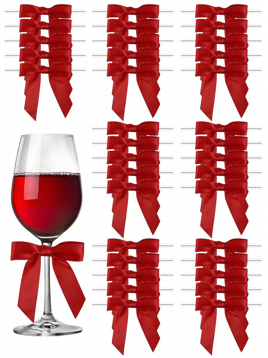100/50/20/1 Stück rote Schleife aus Satinband, vorgefertigt, geeignet für Familienfeiern, Partys, Hochzeiten, Babypartys, Tischdeckendekoration, DIY-Basteleien, Geschenkverpackung, Geburtstagspräsente, Champagnerflaschen, Weingläser, Partydekorationen, Valentinstag, Feiertagspartys, Valentinstag-Heimdekoration, Feiertagstischdekorationen, Valentinstag-Partyfavors