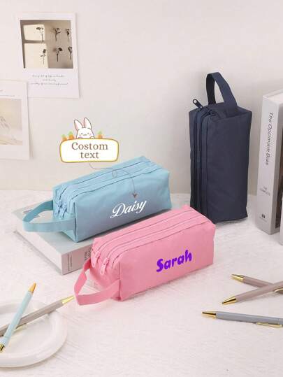 Customized Cute Pencil Case, Storage Bag, Personalized Storage Bag, Cosmetic Bag, Multi-Functional Travel Accessory Pouch, Space-Saving, Fashionable, Tidy, Compact, Casual, Basic Style, Unique Treasure, Holiday Gift, Excellent Choice, Ideal Gift For Girlfriend, Family, Friends On Anniversary, Back To School, School Supplies, School Gift, Office, School, Classroom Use, Teacher Gift