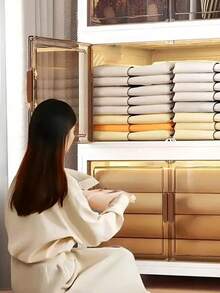 4 Layers Plastic Folding Storage Box With Multi-Layer, Stackable Storage Box With Wheels, Suitable For Home Storage Of Books, Clothes, Toys, Closet, Wardrobe, Bedroom, Bathroom, Office, Basic Bedroom Furniture Storage Box - White - View 9