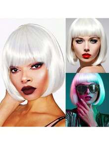 活力短款波波头假发，大胆前卫的彩色短发假发，时尚派对发型，适合女性，适合所有季节，非常适合万圣节派对、角色扮演、度假、生日、音乐节、派对聚会和日常时尚