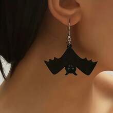 1 Pair Gothic Bat Earrings - Lightweight Acrylic Bat Pendant Earrings, Vampire Costume Accessory, Perfect For Halloween, Gothic Daily Wear, Seasonal Fashion, Horror Design, Item, Ideal For Teenagers