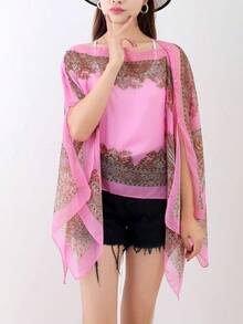 1 件佩斯利雪纺印花披肩，时尚腰果花围巾，轻盈夏季防晒披肩，时尚沙滩披肩，优雅派对、旅行之选 - 黑色 - 查看 12