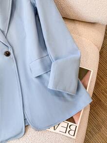 Women's Casual Regular Long Sleeve Woolen Coat, Suitable For Autumn/Winter - Baby Blue - View 5