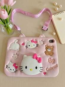 Sanrio Etui Hello Kitty kompatybilne z iPadem i A16/10th/56789th/Mini/Air/Pro - urocze, kobiece, kreskówkowe, różowe etui z miękkiego silikonu 3D do tabletu Galaxy A8/A9/A9PLUS/T290, 7,9 8,3 9,7 10,2 10,5 10,9 11 cali