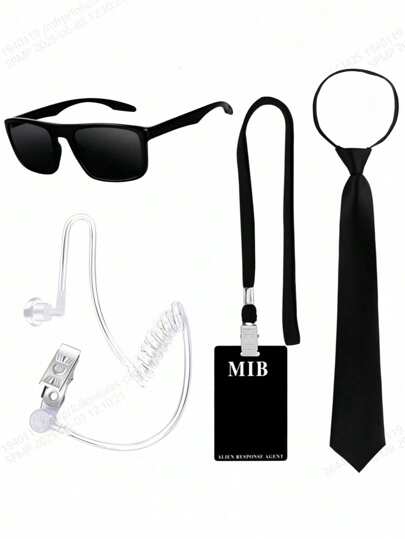 1pc/4pcs-The Costume Set Includes Sunglasses, Zippers, ID Badges, Props, And Fake Headphones For Alien Party Costumes, Secret Agents, Secret Agents Mib, Secret Suit Sets For Special Agents, Agents, And Security Personnel Can Be Immediately Entered Into The Secret Suit Set.