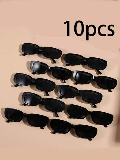 10 قطعة نظارات مستطيلة Y2K للنساء والرجال، طراز بانك هيب هوب، إكسسوارات زخرفية للشمس لحفلات الشاطئ والسفر
