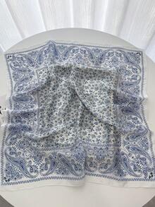 1 chiếc khăn vuông bằng satin in họa tiết Paisley thời trang, khăn choàng cổ/băng đô dành cho nữ với họa tiết hoa. - Hạt điều xanh nhạt - Xem 2