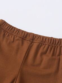Pantalones acampanados para niñas, pantalones largos casuales versátiles de unicolor delgado de verano - Marrón - Ver 2