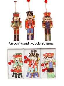 9 Stück/Set Weihnachtsdekoration Anhänger, kreativ bedruckte niedliche Nussknacker Holzanhänger für Weihnachtsbaum und Gartendekoration (zufällige Farbe) Heimdekoration Weihnachtsdekorationen Raumdekoration Winter
