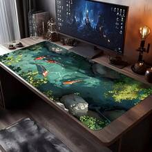 1 pieza Alfombrilla de ratón con diseño de pez koi, alfombrilla de escritorio para teclado expandido, impresión de alta definición, estilo minimalista, superficie negra, accesorio de oficina y juegos, accesorios de escritorio, suministros de oficina, accesorios de escritorio, alfombrilla de ratón para escritorio - Multicolor - Ver 4