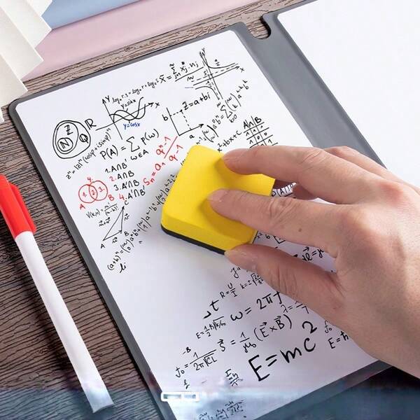 1 Erasable Notebook With 6 Pens + Eraser + Cloth, Removable Writing Board, High-Quality A4 Student/Children Sketchbook, A5 Scratch Paper Notebook, Work Goal Planner Board (Random Color Eraser)