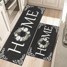 1pc Home Letter Pattern Rug, Polyester Drainage Mat, Suitable For Kitchen, Living Room, Entrance, Balcony, Home Decor, Anti-Stain, Cafe, Bar, Holiday, Party, Bedroom, Bathroom Decor - Black and White - View 8