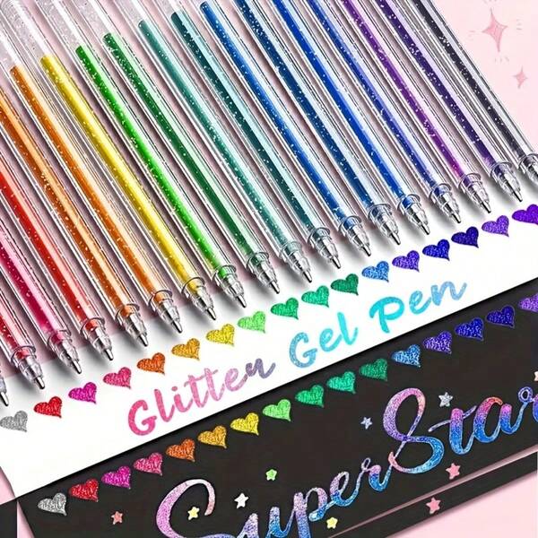 24 piezas/12 piezas/8 piezas Bolígrafos brillantes de colores, bolígrafos de gel con brillante, adecuados para útiles escolares, marcado y dibujo en cuadernos