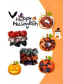 6 Stücke gruselige Halloween Haargummis, Haarschmuck, süße Kürbis- und Fledermaus-Muster, Muss-haben für Trick-or-Treat, Kostümparty und Haarstyling-Dekoration