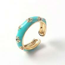 1枚銅鍍18k金,簡約時尚,鑽石鑲嵌開口環,女士尺寸可調