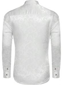 Men's Silk Satin Dress Shirts Jacquard Long Sleeve Floral Button Up Shirts Party Prom Wedding Shirthalloween - 梨白 - 查看 6