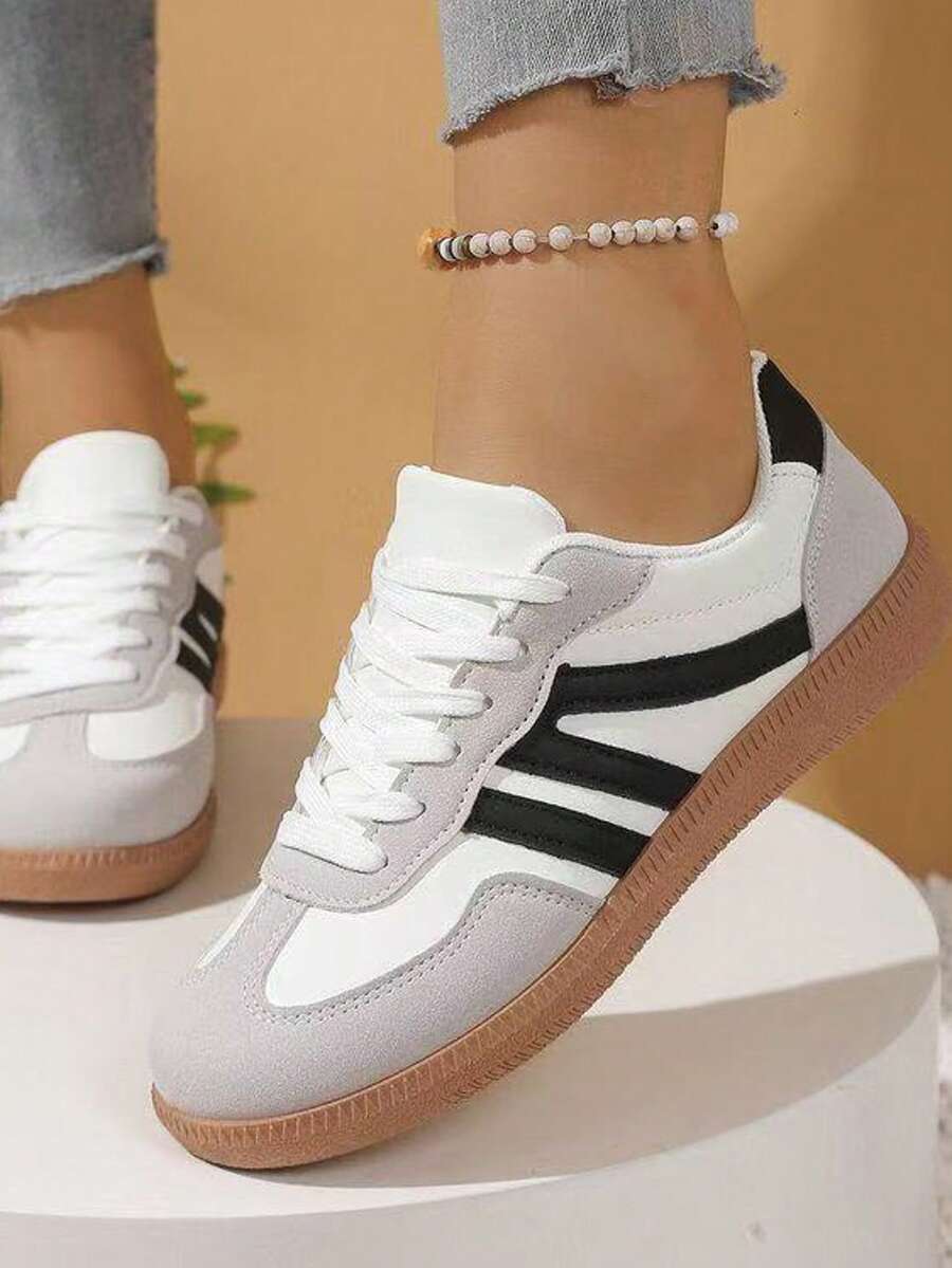 Giày thể thao Color Block - Giày thể thao thường ngày Color Block - Buộc dây, Nhẹ, Đế mềm - Đi bộ, Trượt ván, Mặc hàng ngày - Dành cho nữ - Thoải mái, Thời trang, Đa năng - Bước vào phong cách và sự thoải mái - tro trắng - Xem 1