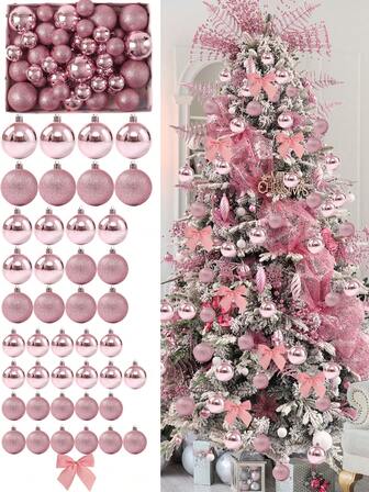 42 件圣诞球装饰物，防碎圣诞装饰物套装，配有手持礼品包装，用于圣诞树球装饰物，预穿线悬挂装饰物，防碎塑料球，用于节日婚礼派对装饰