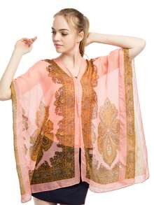 1 件佩斯利雪纺印花披肩，时尚腰果花围巾，轻盈夏季防晒披肩，时尚沙滩披肩，优雅派对、旅行之选 - 黑色 - 查看 6