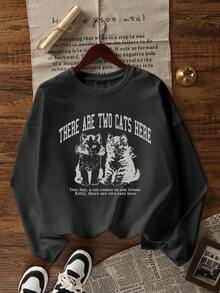 Autumn/Winter New Casual Sweet Cute Girl Long Sleeve T-Shirt, Cartoon Cat Print Top