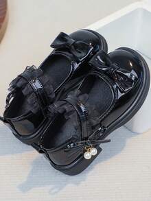 Girls' Flat Shoes, New Autumn Bowknot Casual Versatile Loafers, Student Shoes, Princess Performance Shoes, Children Flat Shoes - Black - View 2