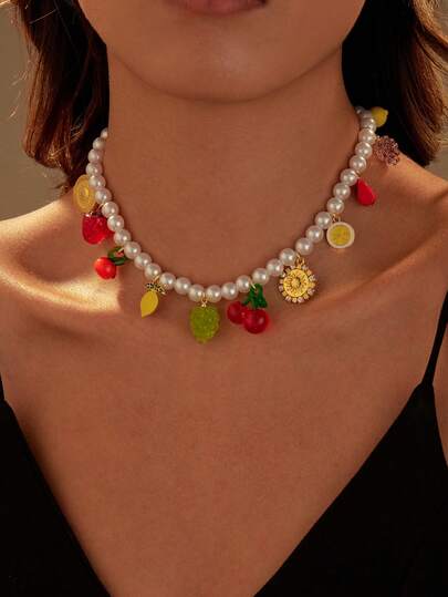 1 pieza Collar de cadena con múltiples colgantes de perlas elegante para mujer, versátil para uso diario y como regalo, minimalista y sofisticado