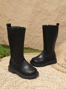 儿童时尚百搭高筒靴，侧拉链，厚底，防滑，黑色高帮靴，适合休闲、表演、舞会