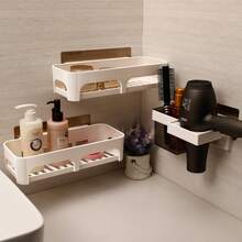 KIT3 Rectangle Plastic Organizer Shelf Support With Adhesive For Bathroom Kitchen Wall - Blanco - Ver 8