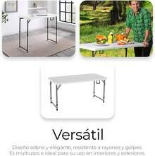 Raganet, Mesa Plegable de Plastico, 121Centimetros de Largo, Ajustable a 3 Diferentes Alturas, Plástico Resistente para Interiores y Exteriores, Forma Rectangular, Plegable en Portafolio Color Blanco - 1 - Ver 8
