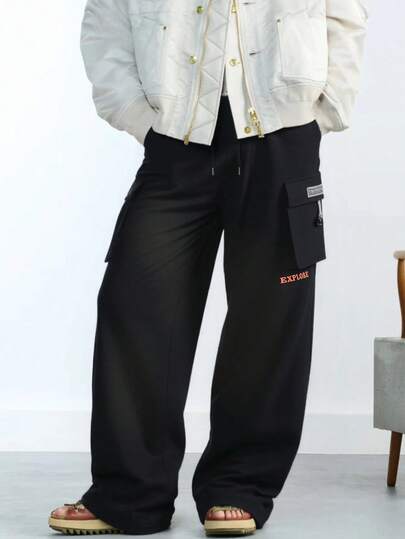 Men's Autumn/Winter Drawstring Casual Pants, Outdoor Multi-Pocket Straight Leg Cargo Trousers, For Fall