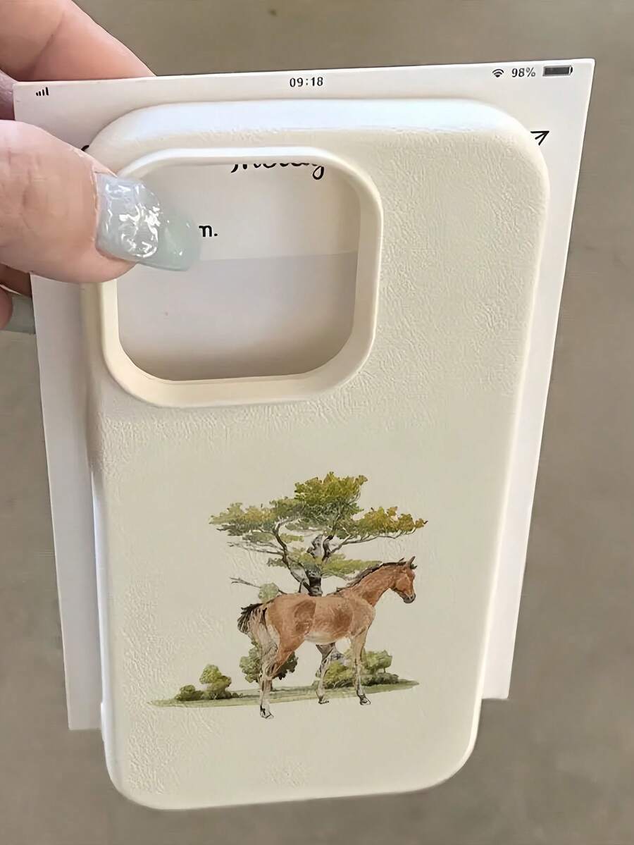 1pc White Horse Under Tree Pattern Full Coverage TPU Shockproof Phone Case Compatible With Apple 16, 15, 14, 13, 12, 11 Pro Max, And Series - Multicolor - View 1