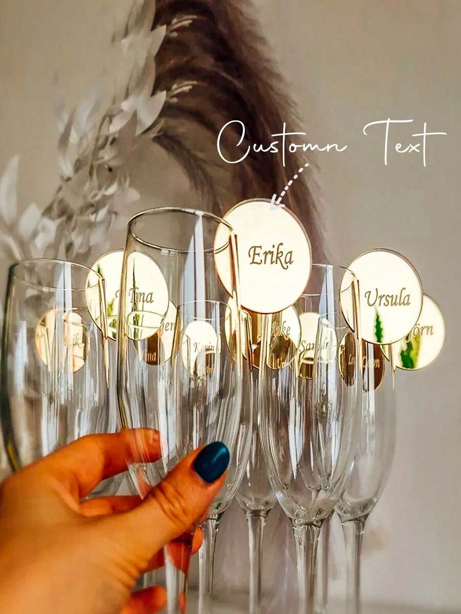 20 Wedding Place Cards, Glass Name Tags, Wine Glass Labels, Champagne Drink Tags, Personalized Drink Pendants, Round Glass Pendants, Gift For Her, Anniversaries, Birthdays, Home, Quiet Luxury Wedding, Bridal Shower Decorations, Chic & Elegant - 彩色 - 查看 1