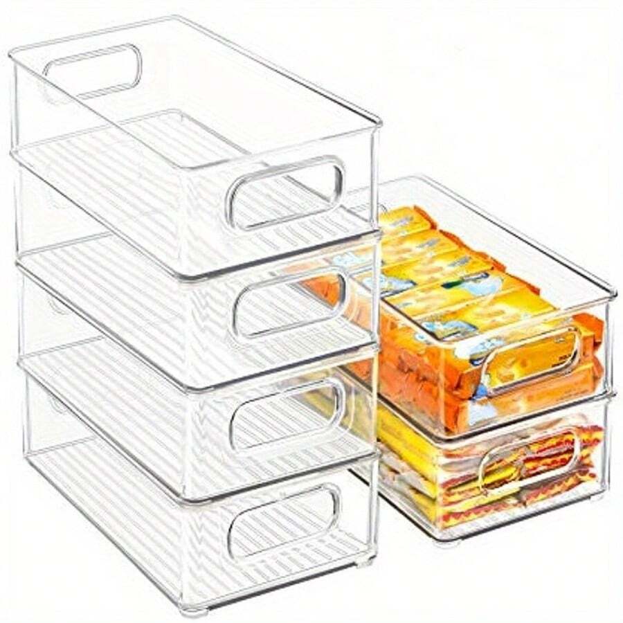 1pc Stackable Refrigerator Storage Box, Kitchen Space Saving Clear Organizer Box With Handle, Suitable For Cabinets, Shelves, Drawers, Countertops And Refrigerators, For Snacks, Fruits, Vegetables And Groceries, Household Items
