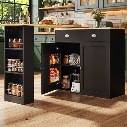 Sairedel 360° drehbarer Sideboardschrank – Moderner Multifunktionsschrank mit 2 Schubladen & 2 Türen – Schlankes Design mit Seitenregalen – Für Wohnzimmer, Schlafzimmer & Esszimmer – Elegantes Schwarz