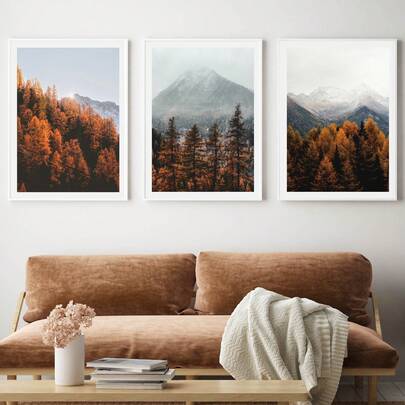 3 件/套，帆布挂画，带框墙面艺术，秋季森林艺术风景，湖泊山脉北欧墙面装饰，自然海报，秋季装饰，房间装饰，宿舍装饰，浴室装饰，卧室装饰，客厅装饰，办公室装饰，厨房装饰，餐厅装饰，家居墙面装饰