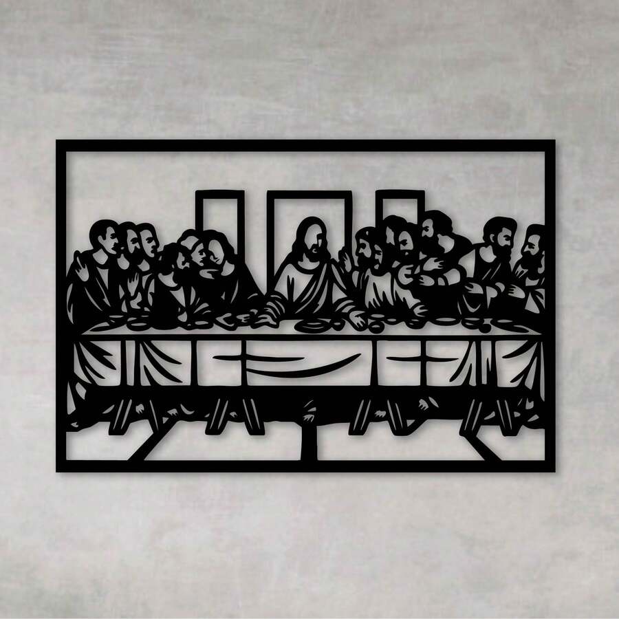 Decorative Hollow Frame Decoration Holy Supper Religious Black MDF - Negro - Ver 1