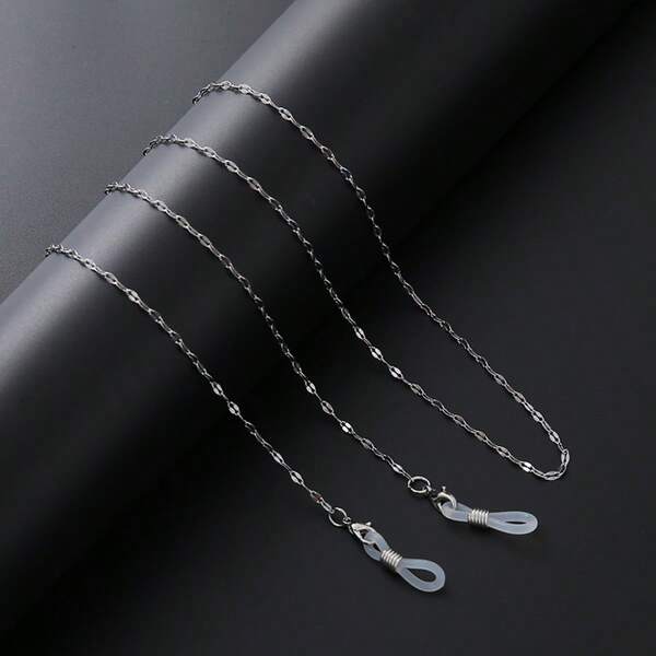 1pc Minimalist Design Stainless Steel Long Fashion Hiphop Eyeglass Chain, Men's Silver-Gray Metal Eyeglasses Chain, Minimalist Stylish Personalized Slim Sturdy Mask Eyewear Anti-Slip Chain, Classic 29.5 Inch Necklace Choker, Handmade Elegant Eyewear Accessory