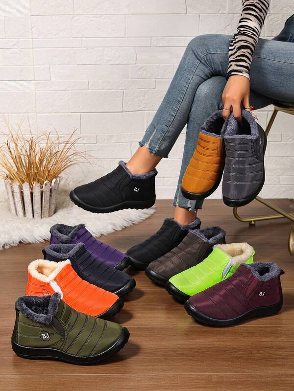 ZOSIVC Damen Schlüpf-Stiefel mit warmer Fütterung und dicker Sohle, lässige vielseitige Schneestiefel, Outdoor-Sport Trekkingschuhe mit niedrigem Schaft und bequemem Tragekomfort