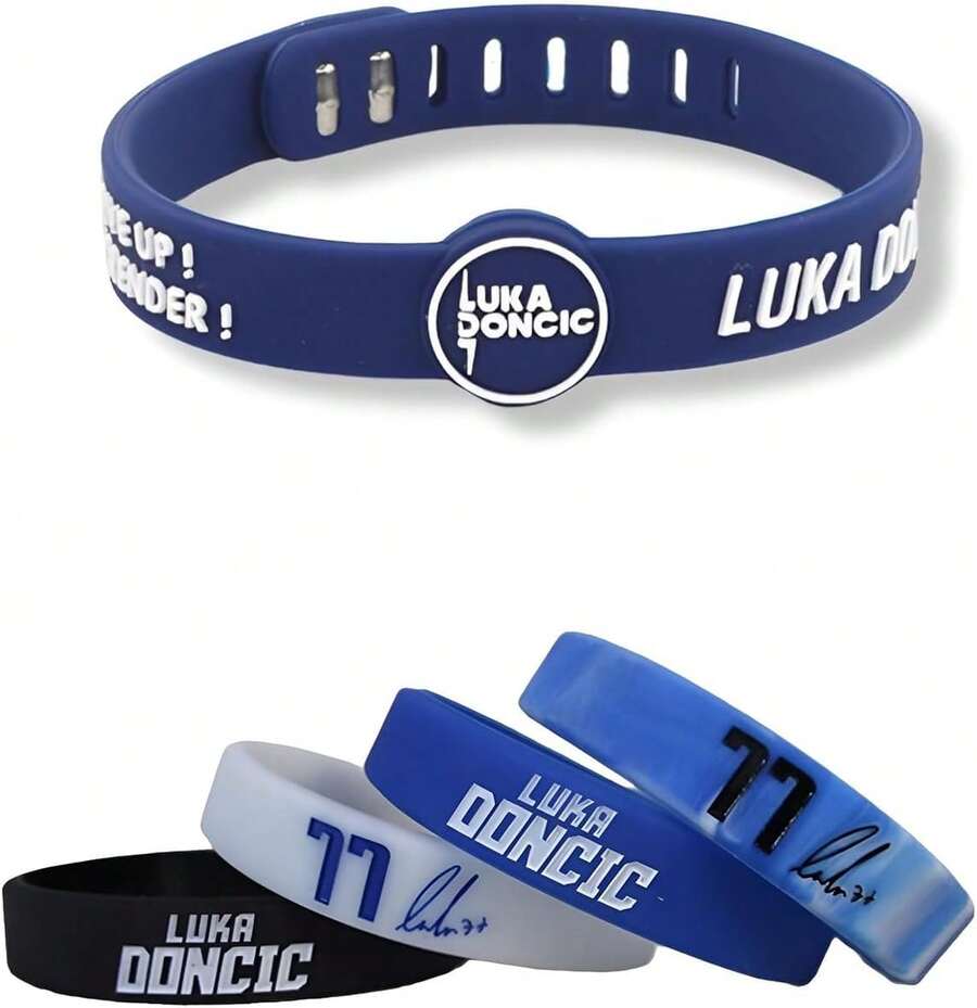 5 Pcs Luka Doncic 77 Basketball Silicone Wristband - Adjustable Sports Band For Fans - Ideal Fan Gift And Training Accessory, Blue