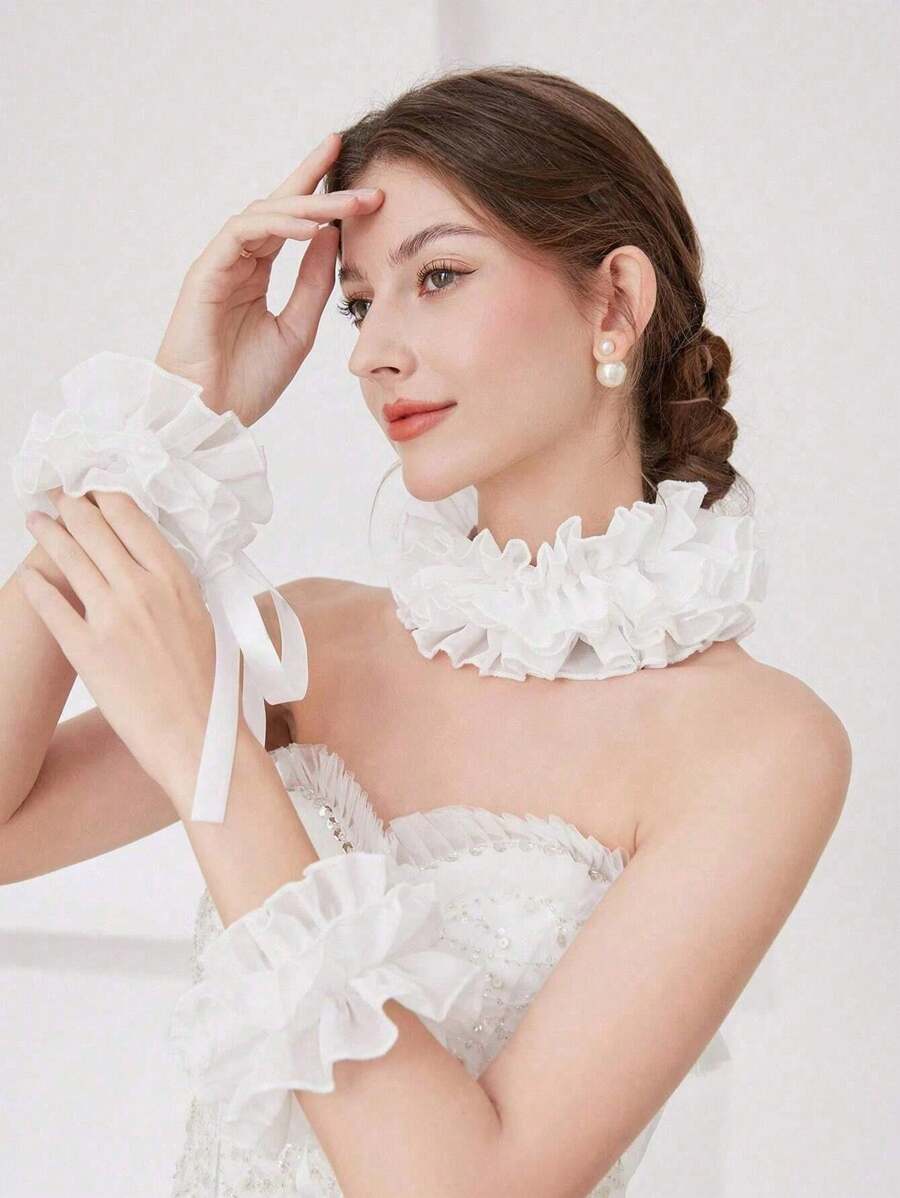 1 Set Chiffon Lace Detachable Collar, Vintage Palace Style Ruffle Collar