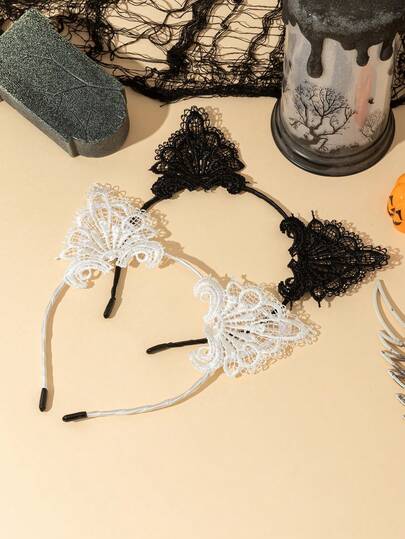 2pcs Sexy Lace Cat Ear Headband, Polyester Fiber Headband, Suitable For All Seasons, Hair Hoop ,Hairband For Women