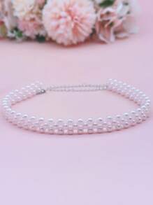 1pc Classic Faux Pearl Braided Choker Necklace