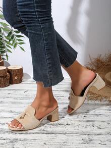 5cm Chunky Heel Summer New Buckle Strap Open Toe Slide Sandals, Fashion Square Toe Slip-On, Versatile & Elegant