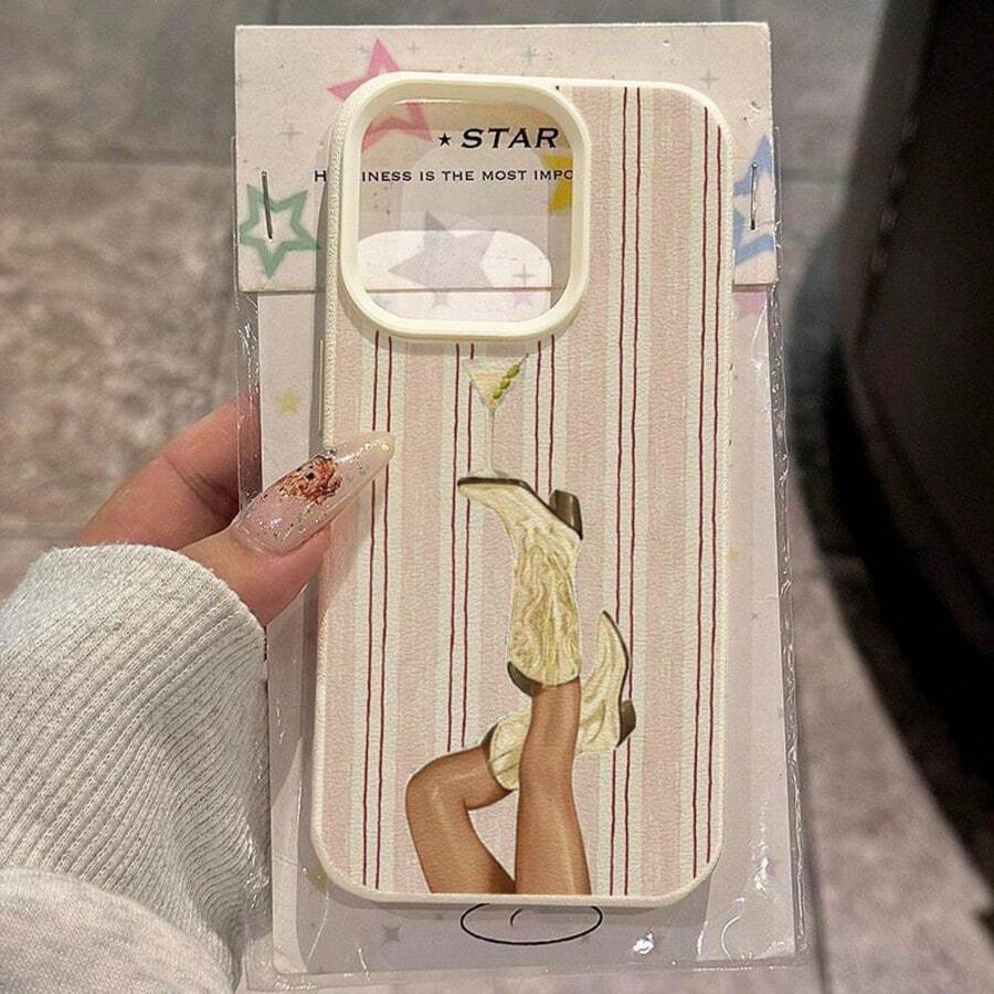 1个TPU复古西部牛仔靴条纹图案手机壳,兼容/智能手机,国际版,非国内版 - 白色 - 查看 1
