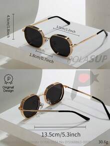 015068863-0009-SX2358 2pcs Men/Women's Summer Metal Geometric Fashion Glasses, Fashion Street Style Eyewear, Black/Gold/Silver/Brown, Suitable For All Seasons, Thick Frame With Ventilation Holes, Comes With Paper Box - 1*khung vàng/xám toàn phần + 1*khung vàng/màu trà chuyển sắc (không bao gồm hộp) - Xem 3