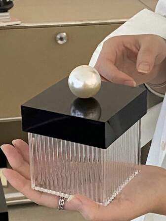 1pc Creative Minimalist Red Ball Faux Pearl Cleaning Swabs Makeup Box Acrylic Storage Box Striped Transparent Toothpick Match Christmas Gift Box Desk Decor Valentine Day